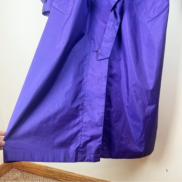 Vintage 80s Deep Purple Iridescent Long Trench Coat Rain Jacket 16 Metallic - Picture 4 of 15